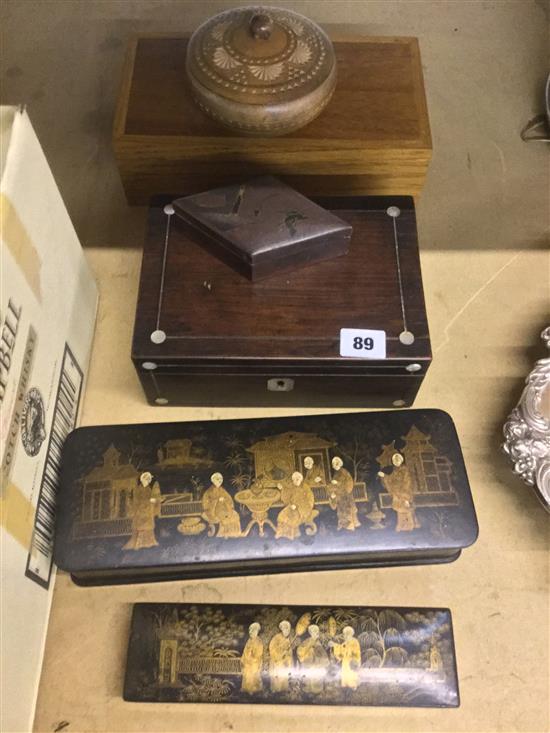 2 chinoiserie boxes & 4 others including sealing wax etc